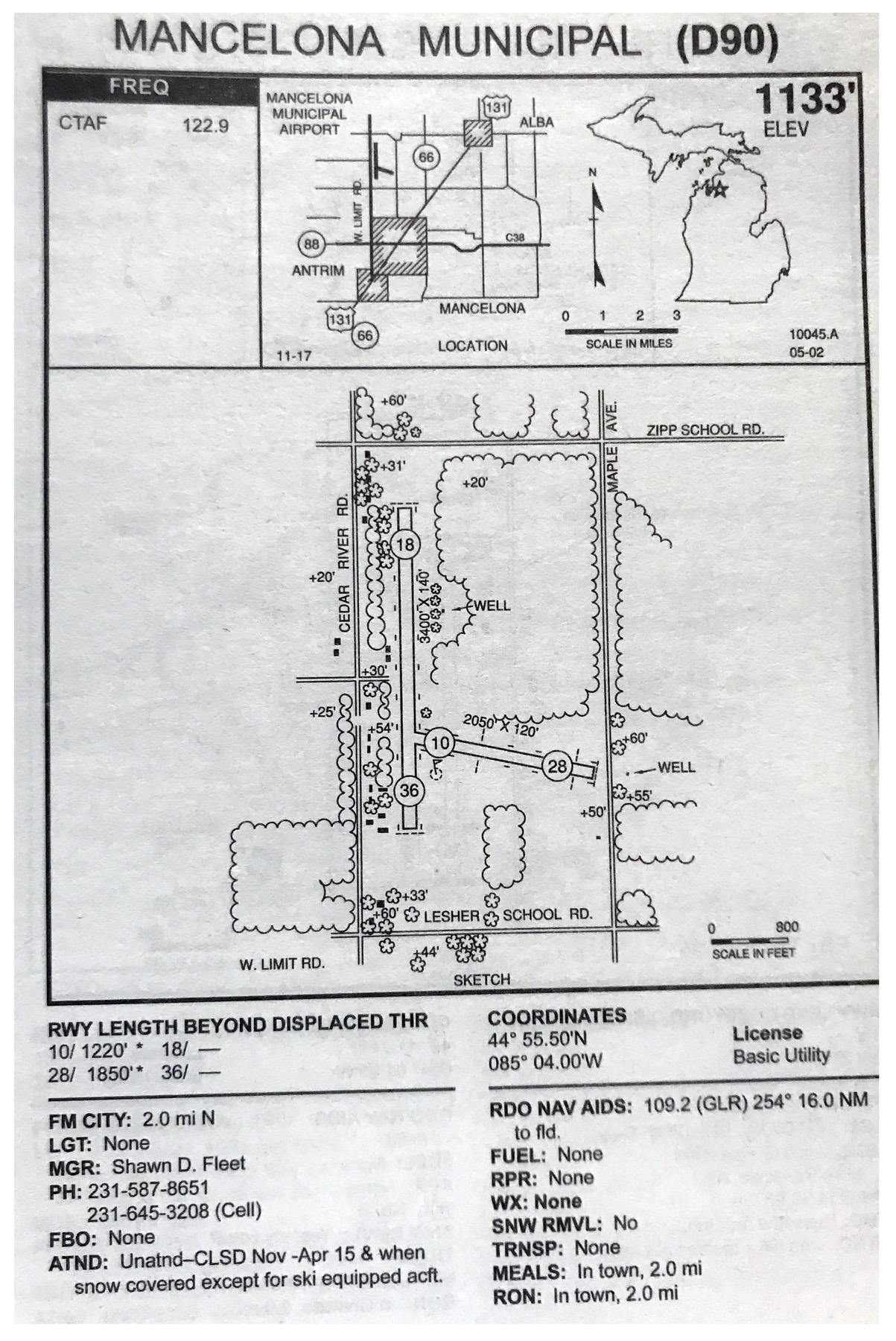 2020 November Mancelona Township Airport Map